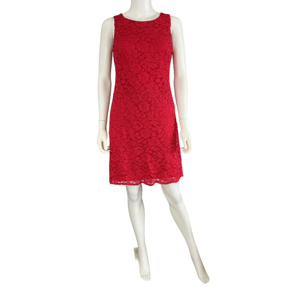 Ralph‎ Lauren Lace Sheath Dress Size 6 Fire Red Wedding Guest Cocktail NWT $150